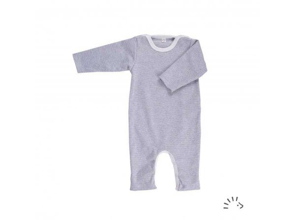 IOBIO Baby Strampler Overall grau weiss gestreift