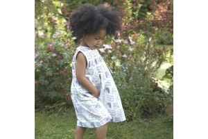 PIGEON ORGANICS Kleid Smock Tiere blau weiss